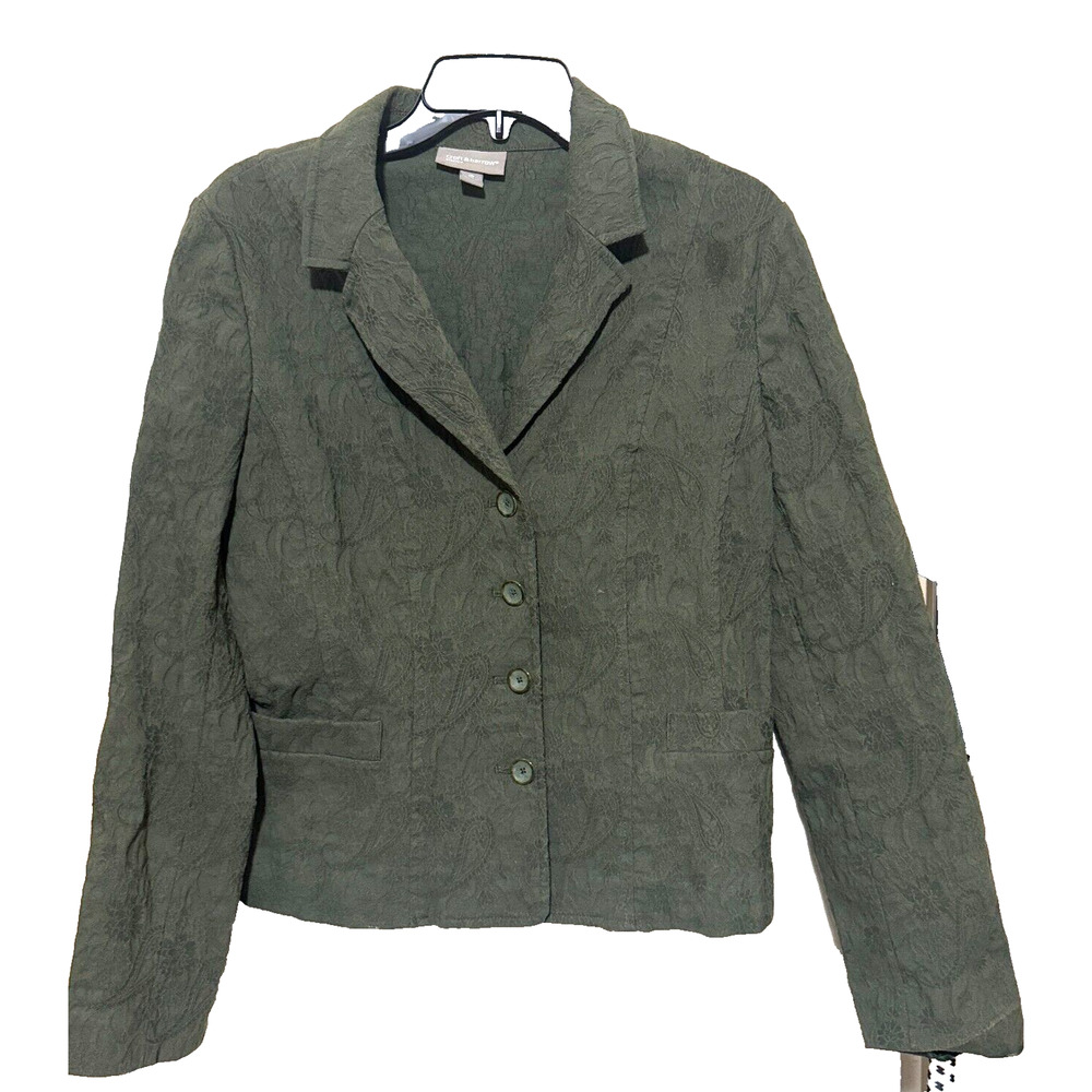 Croft & Barrow Womens‎ Blazer Jacket Olive Green embossed paisley fitted sz 10